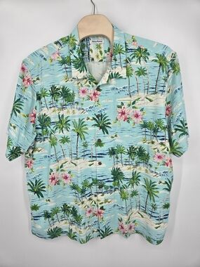 Tommy Bahama Light Aqua Palm & Pink Hibiscus Silk Blend Camp Shirt 4XLB NWT 6727